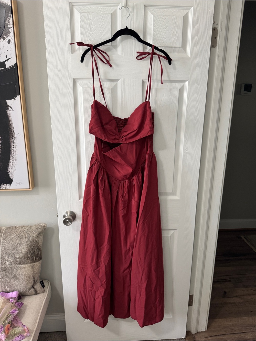 Nwot Tie-Shoulder Cutout Maxi Dress in Deep Red